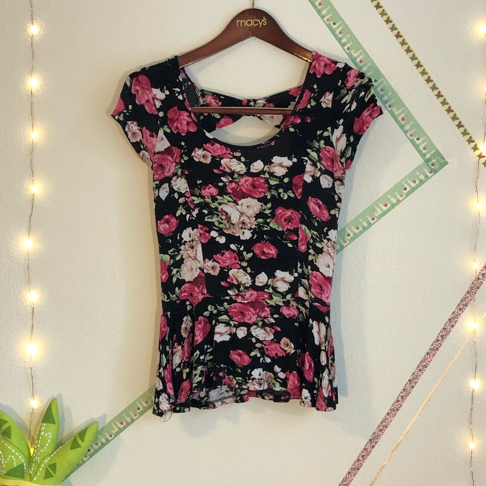 Paper + Tee | Black Roses Blouse w/ Bow